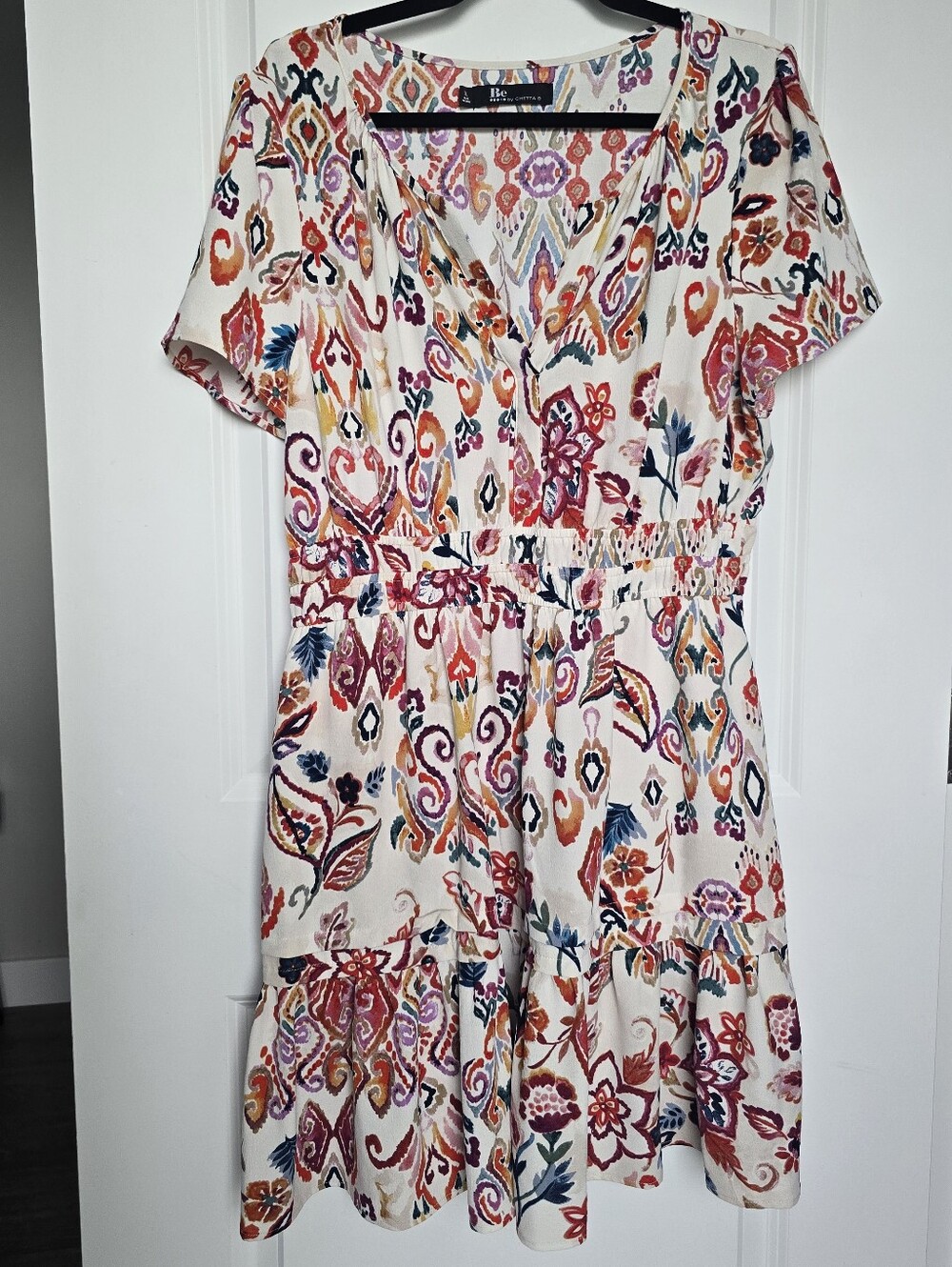 Chetta B Multicolor Paisley V-Neck Short Sleeve Tunic Dress